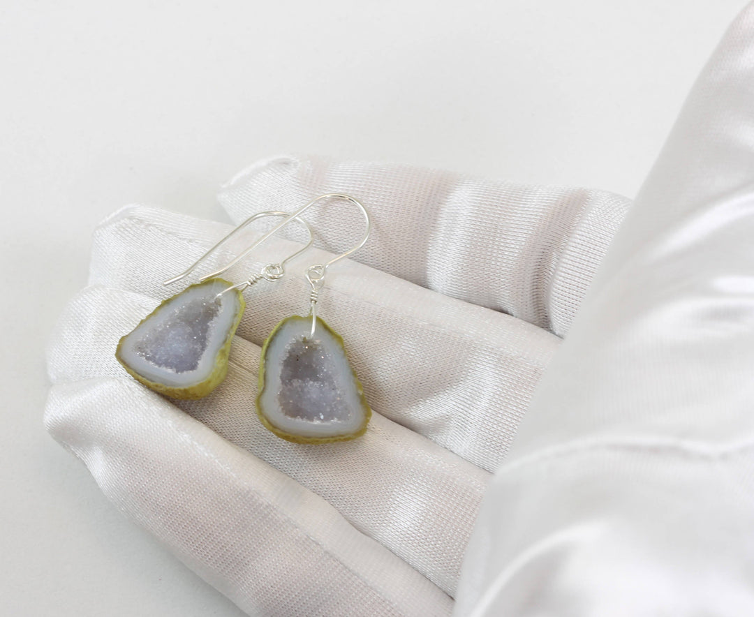 Baby Geode Earrings Tabasco White Druzy Oval Sterling Silver Polished Drusy  Paired AAA Natural Fine Small Drusy Geodes Earthy Drops