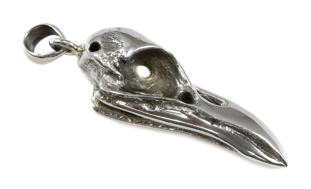 Raven Bird Skull Necklace Pendant Large sculpted carved cast design unique one of a kind 2 Inches Man's Men Spyglass Designs