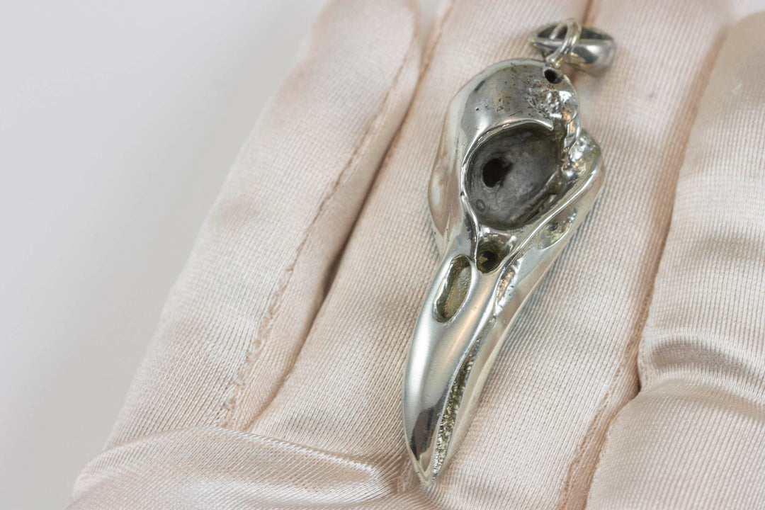 Raven Bird Skull Necklace Pendant Large sculpted carved cast design unique one of a kind 2 Inches Man's Men Spyglass Designs