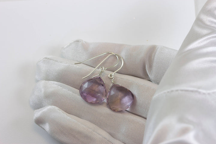 Ametrine Earrings Faceted Heart Briolettes 14k Gold or Sterling Silver or 14k Solid Gold or Filled Natural Purple Lavender Large Heart Drops