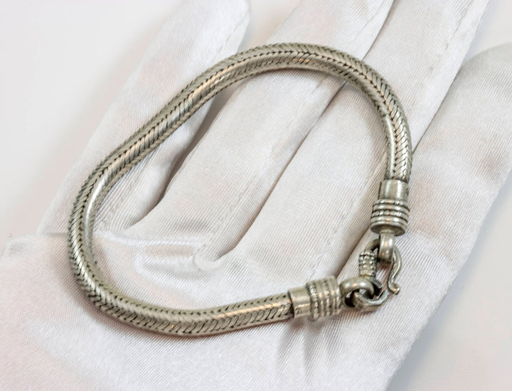 Men's Women's Silver Bracelet Tibetan Handmade Hook Clasp Large Chunky Snake Style 7 7.25 Inches  One of a kind rare Earthy Everyday