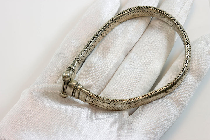 Men's Women's Silver Bracelet Tibetan Handmade Hook Clasp Large Chunky Flat Snake Style 7 7.25 7.5 Inches special bar clasp Earthy Everyday