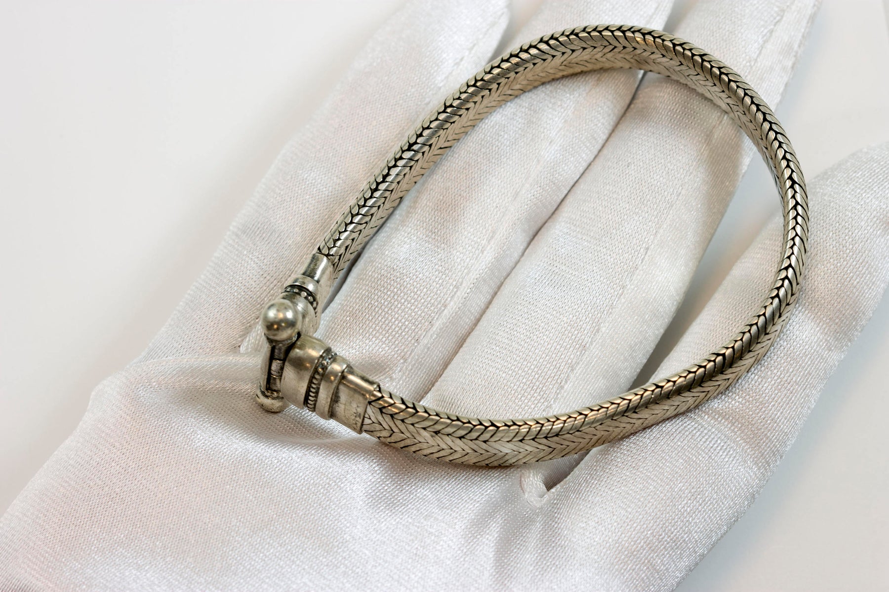 Men's Women's Silver Bracelet Tibetan Handmade Hook Clasp Large