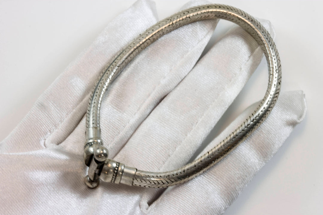 Men's Women's Silver Bracelet Tibetan Handmade Hook Clasp Large Chunky Flat Snake Style 7 7.25 7.5 Inches special bar clasp Earthy Everyday