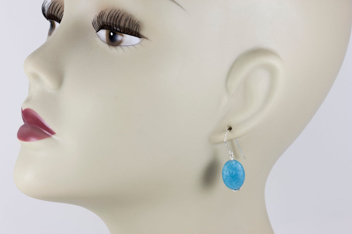 Quartzite Earrings Steel Blue Polished Matte Finish Smooth Oval Cut Beaded Accents 14k solid gold or filled or sterling silver Drop Dangle