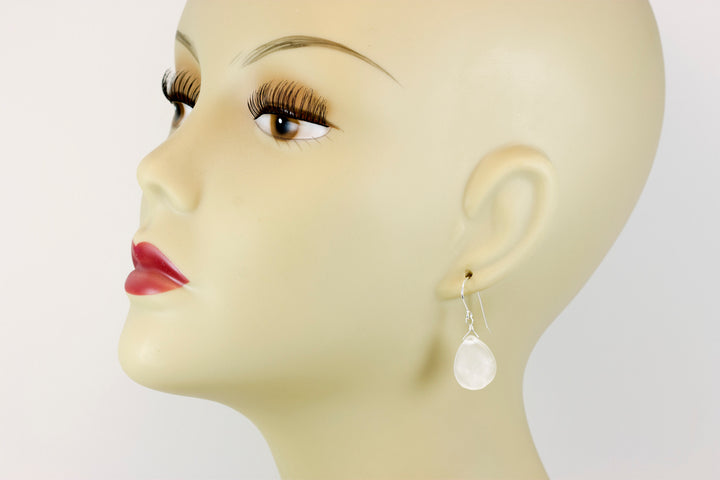 Clear Quartz Earrings Frosted Matte Finish Curved Petal Teardrop Drops 14k Solid Gold or Filled or Sterling Silver Smooth Classic Simple