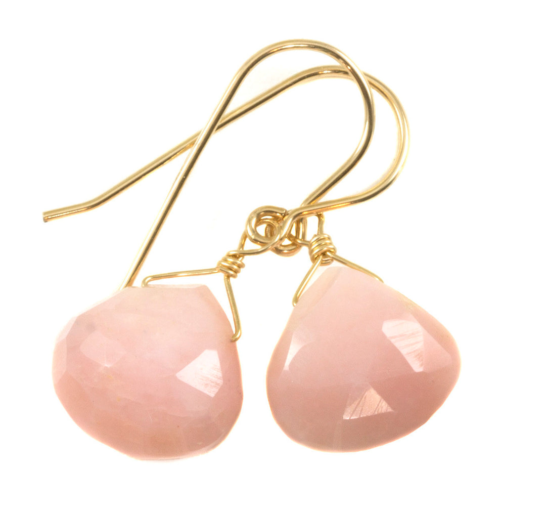 Pink Peruvian Opal Earrings Faceted Heart Shaped Teardrops 14k Solid Gold or Filled or Sterling Silver Natural Earthy soft pink dainty Drops