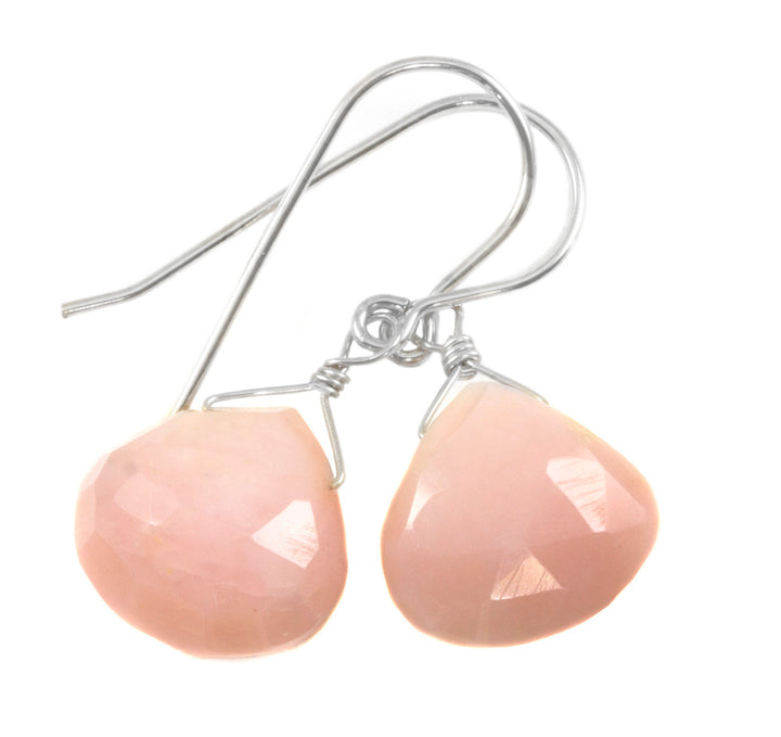 Pink Peruvian Opal Earrings Faceted Heart Shaped Teardrops 14k Solid Gold or Filled or Sterling Silver Natural Earthy soft pink dainty Drops