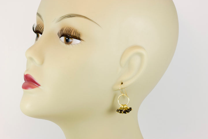 Smokey Quartz Earrings Natural Smoky Clusters Drops 14k solid gold or filled Faceted Multiple Stones Grouped Dangles Clustered Loops