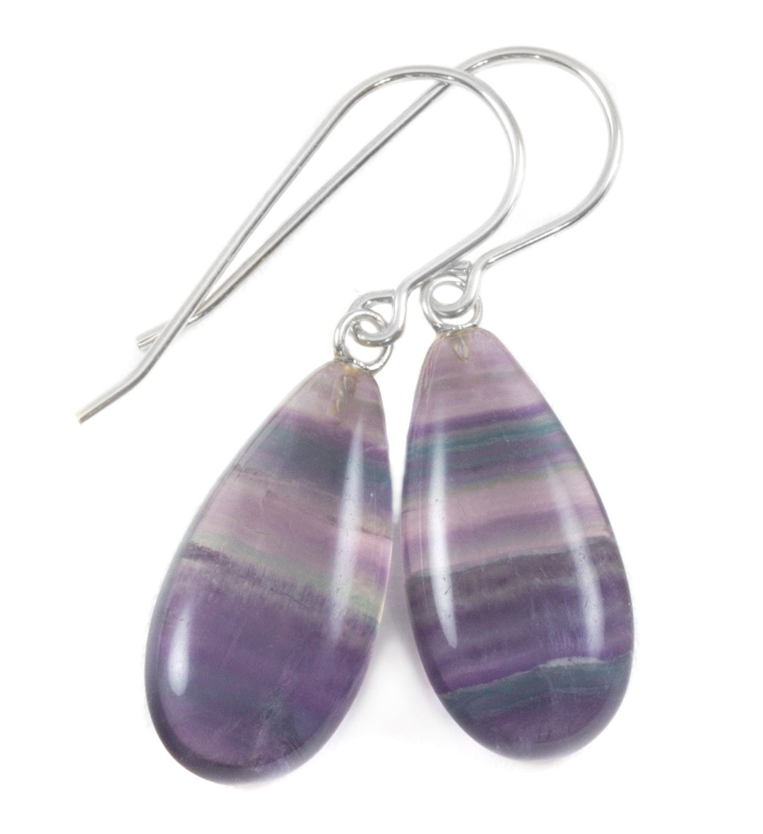 Fluorite Earrings Smooth Teardrop 14k solid gold or filled or Sterling silver Flourite Natural Purple Lavender Teal Striped Curved Cut Drops