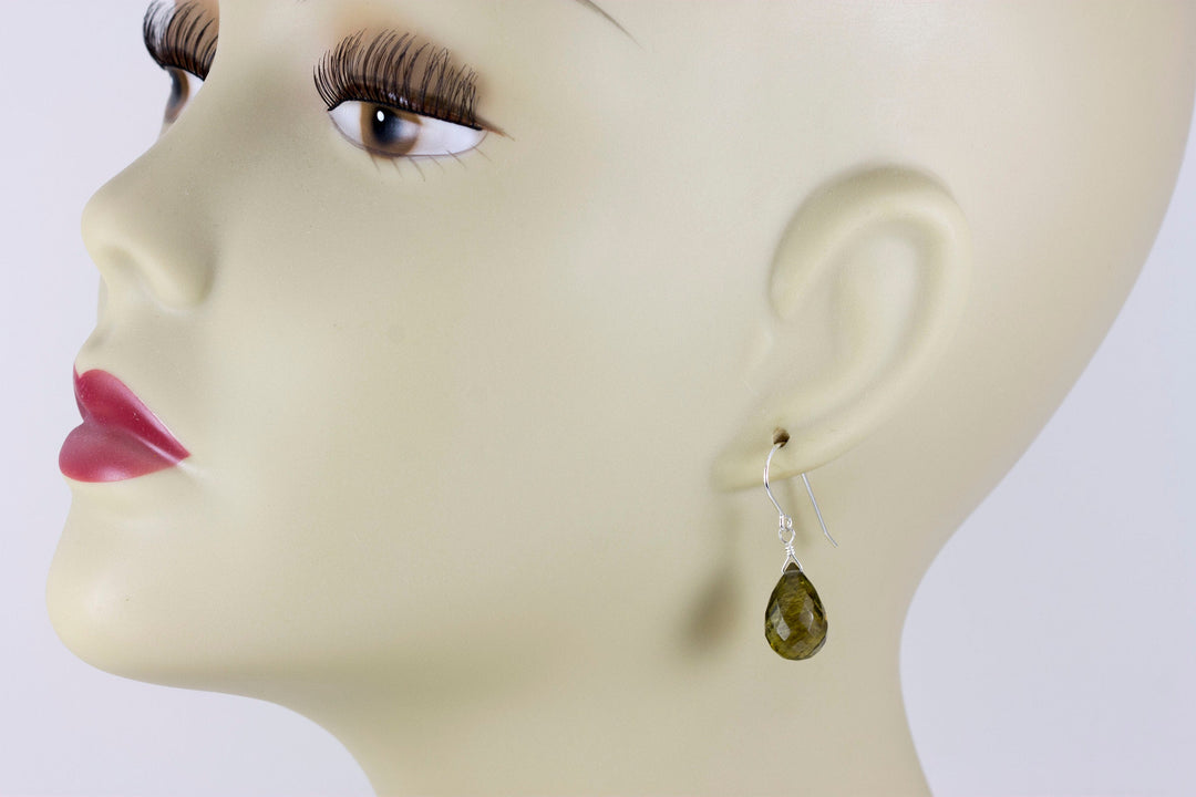 Green Olive Quartz Earrings Teardrop Fat Rounded Briolette Natural Smokey Drops 14k Solid Gold or 14k Gold Filled or Sterling Silver Faceted
