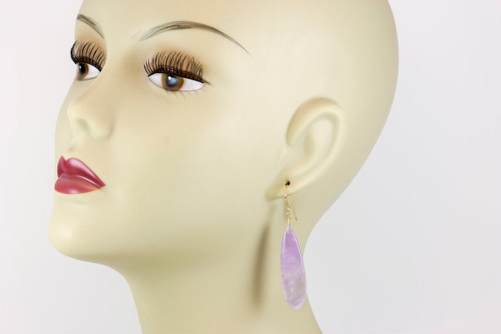 Lavender Amethyst Earrings 14k solid gold or filled or Sterling Silver Smooth Long Dangle Drops Natural Light Purple Simple Drops 2.3 In