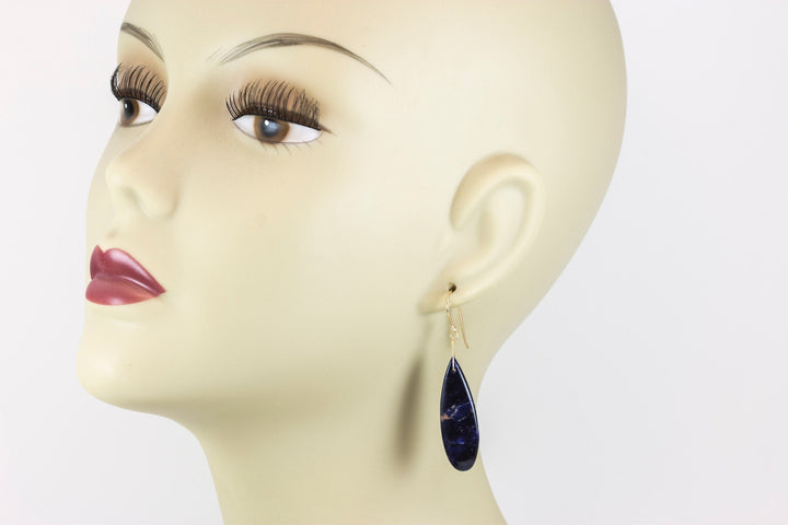 Orange Sodalite Earrings Deep Blue 14k solid gold or filled or Sterling Silver Smooth Long Dangle Drops Natural Simple Drops 2.3 In
