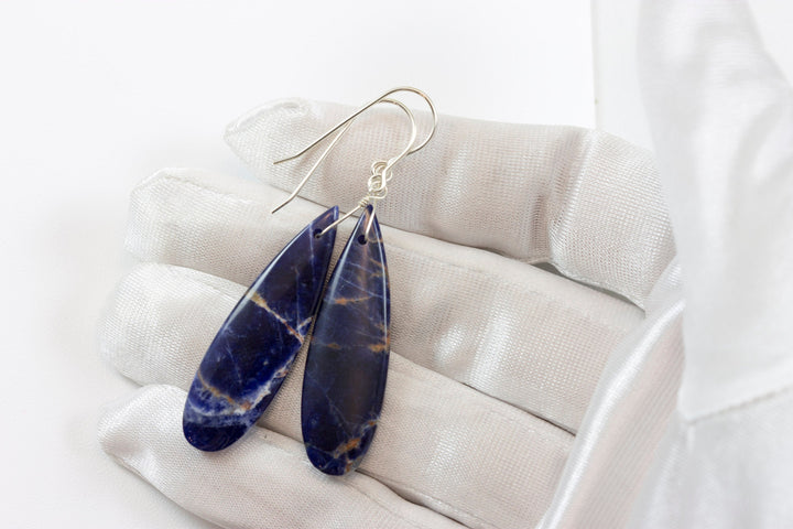 Orange Sodalite Earrings Deep Blue 14k solid gold or filled or Sterling Silver Smooth Long Dangle Drops Natural Simple Drops 2.3 In
