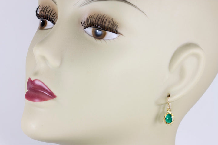 Green Onyx Earrings Natural Fancy Bezel Small Tiny Lightweight 14k solid gold or filled Simple Drops 1 Inch