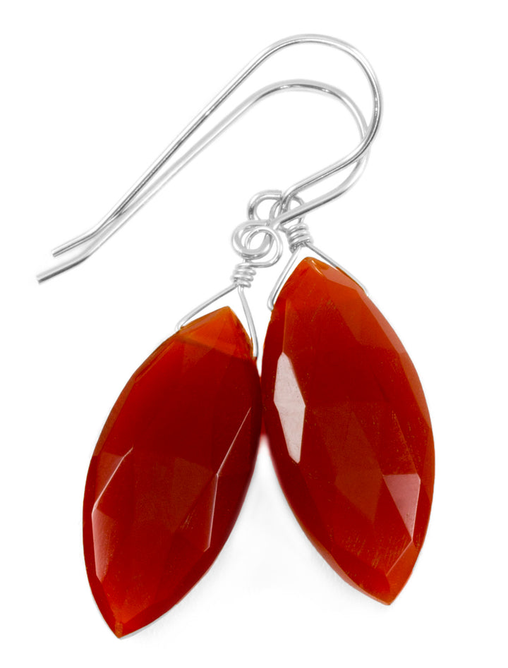 Carnelian Earrings Marquise Faceted AAA Teardrops 14k Solid Gold or Filled or Sterling Silver Natural Rich Burnt Orange Chalcedony Drops