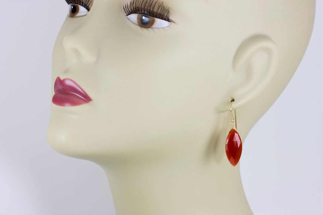 Carnelian Earrings Marquise Faceted AAA Teardrops 14k Solid Gold or Filled or Sterling Silver Natural Rich Burnt Orange Chalcedony Drops