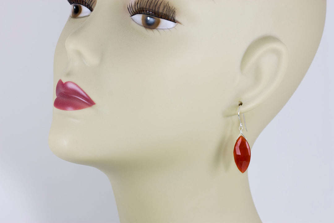 Carnelian Earrings Marquise Faceted AAA Teardrops 14k Solid Gold or Filled or Sterling Silver Natural Rich Burnt Orange Chalcedony Drops