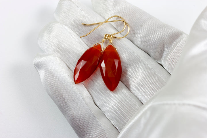 Carnelian Earrings Marquise Faceted AAA Teardrops 14k Solid Gold or Filled or Sterling Silver Natural Rich Burnt Orange Chalcedony Drops