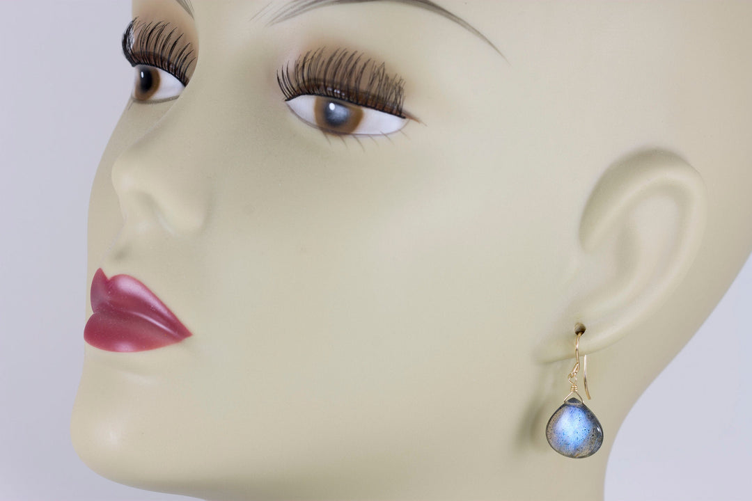 Labradorite  Earrings Sterling Silver or 14k Solid Gold or Filled  Smooth Heart Teardrop AAA Blue Flash Pear Shape Natural Drops