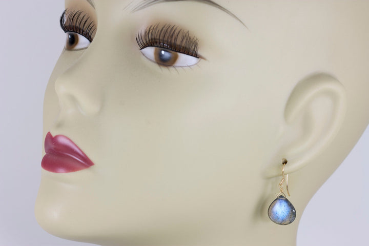 Labradorite  Earrings Sterling Silver or 14k Solid Gold or Filled  Smooth Heart Teardrop AAA Blue Flash Pear Shape Natural Drops