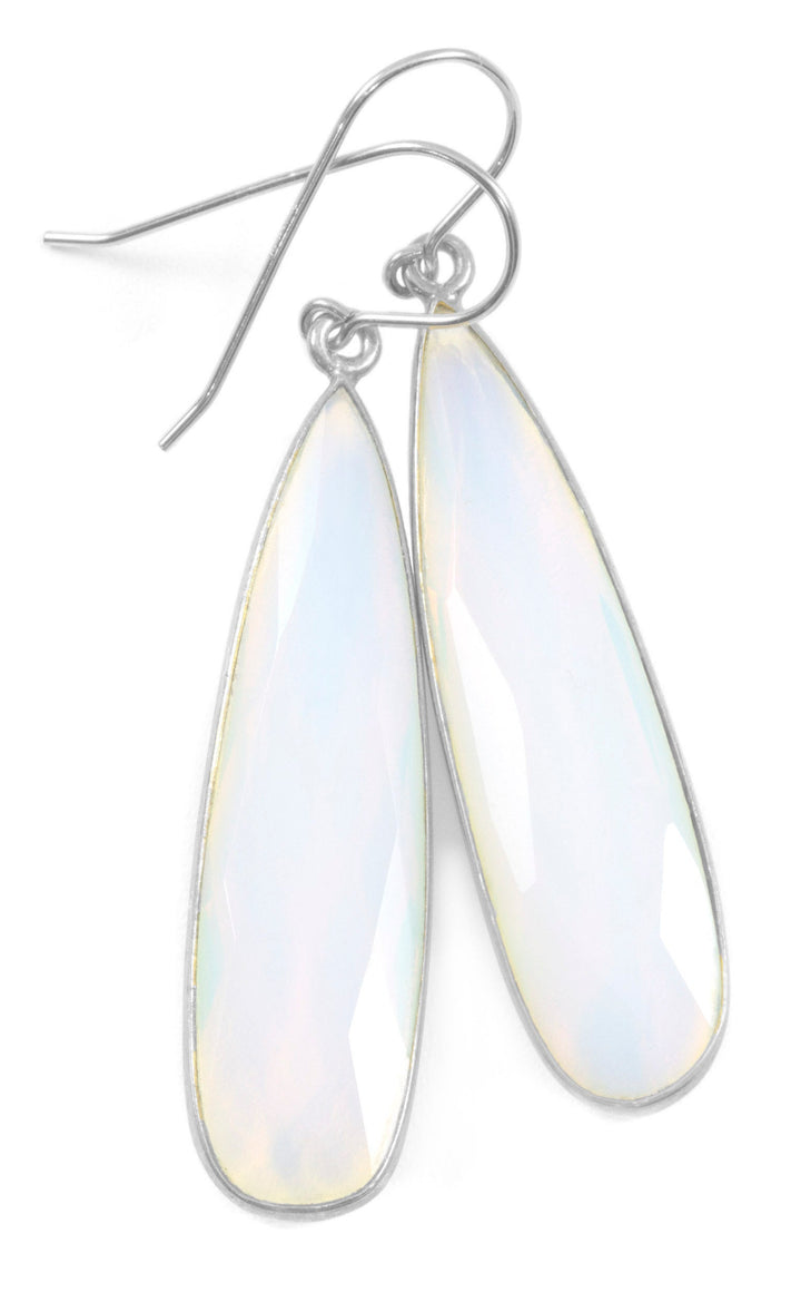 Opalite Earrings Faceted Long Pear Shaped Bezeled Teardrops 14k Solid Gold or Filled or Sterling Silver iridescent colors simple drops