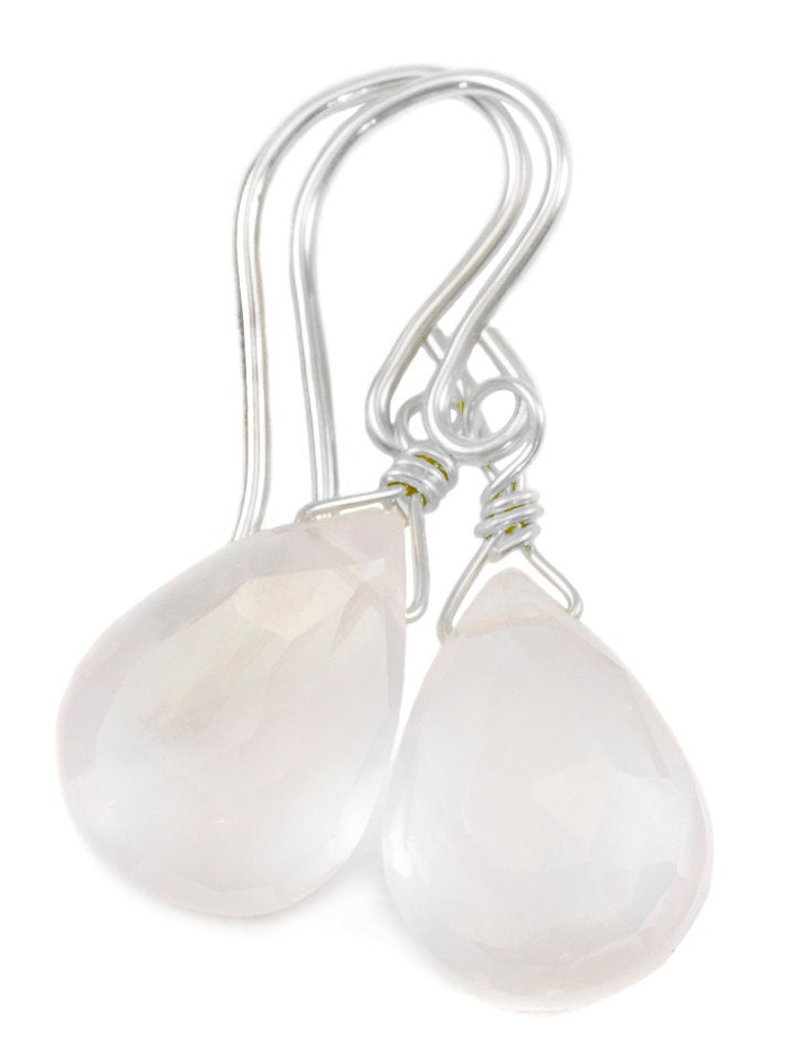 Rose Quartz Earrings Pink Faceted Teardrop Dangle Sterling Silver or 14k Solid Gold or Filled Classic Pear Shape Dainty Simple Soft color