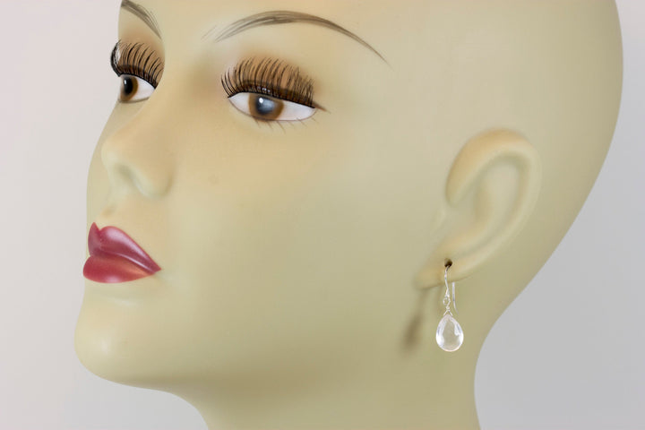 Rose Quartz Earrings Pink Faceted Teardrop Dangle Sterling Silver or 14k Solid Gold or Filled Classic Pear Shape Dainty Simple Soft color