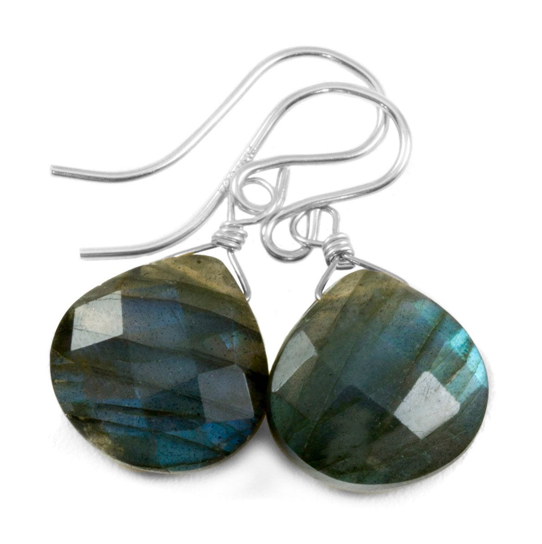 Labradorite  Earrings Sterling Silver or 14k Solid Gold or Filled Faceted Heart Teardrop AAA Blue Flash Pear Shape Natural Drops