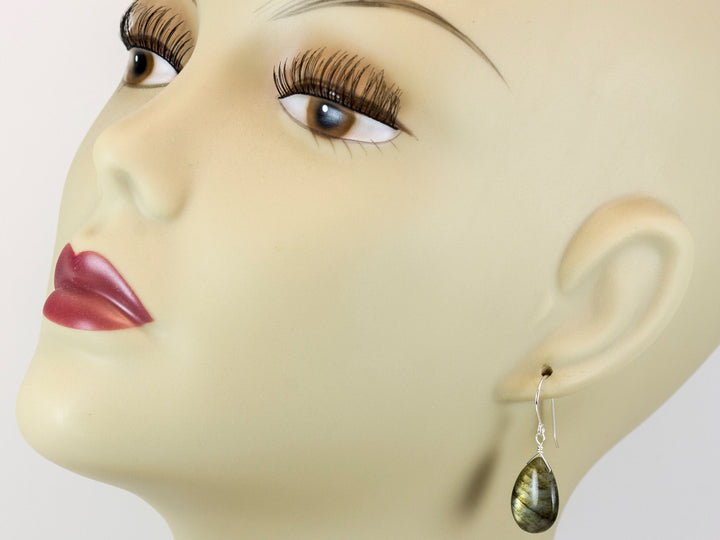 Labradorite Earrings Sterling Silver or 14k Solid Gold or Filled Smooth Fat Teardrop Large AAA Blue Green Golden Flash Pear Shape Natural