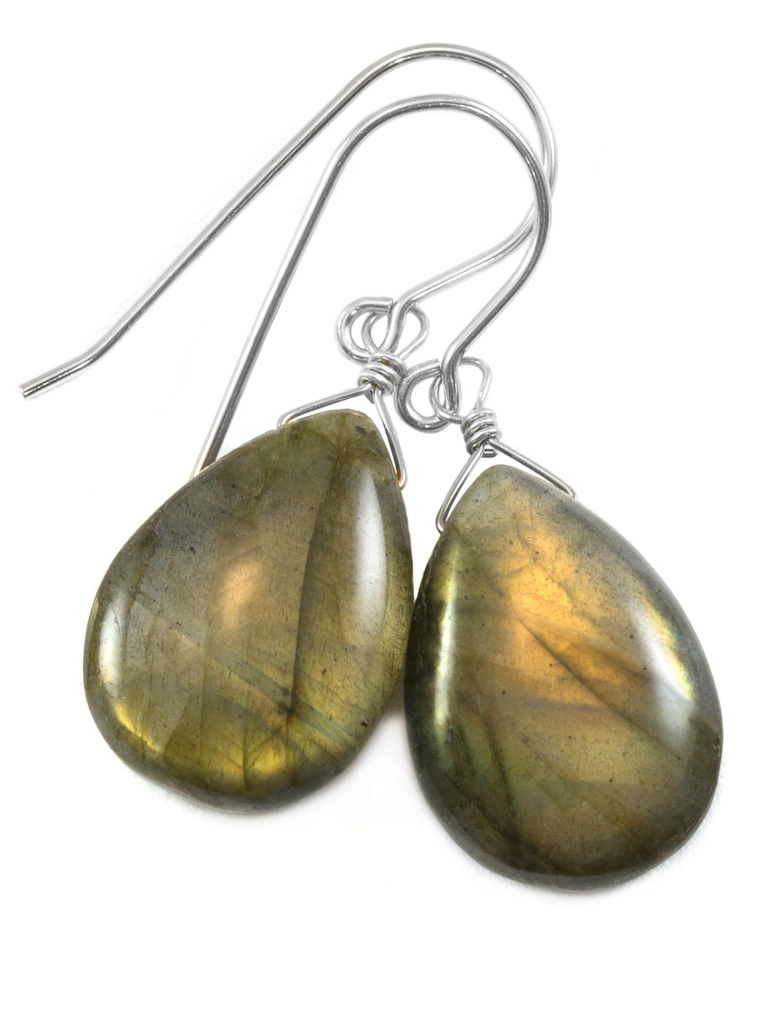Labradorite Earrings Sterling Silver or 14k Solid Gold or Filled Smooth Fat Teardrop Large AAA Blue Green Golden Flash Pear Shape Natural