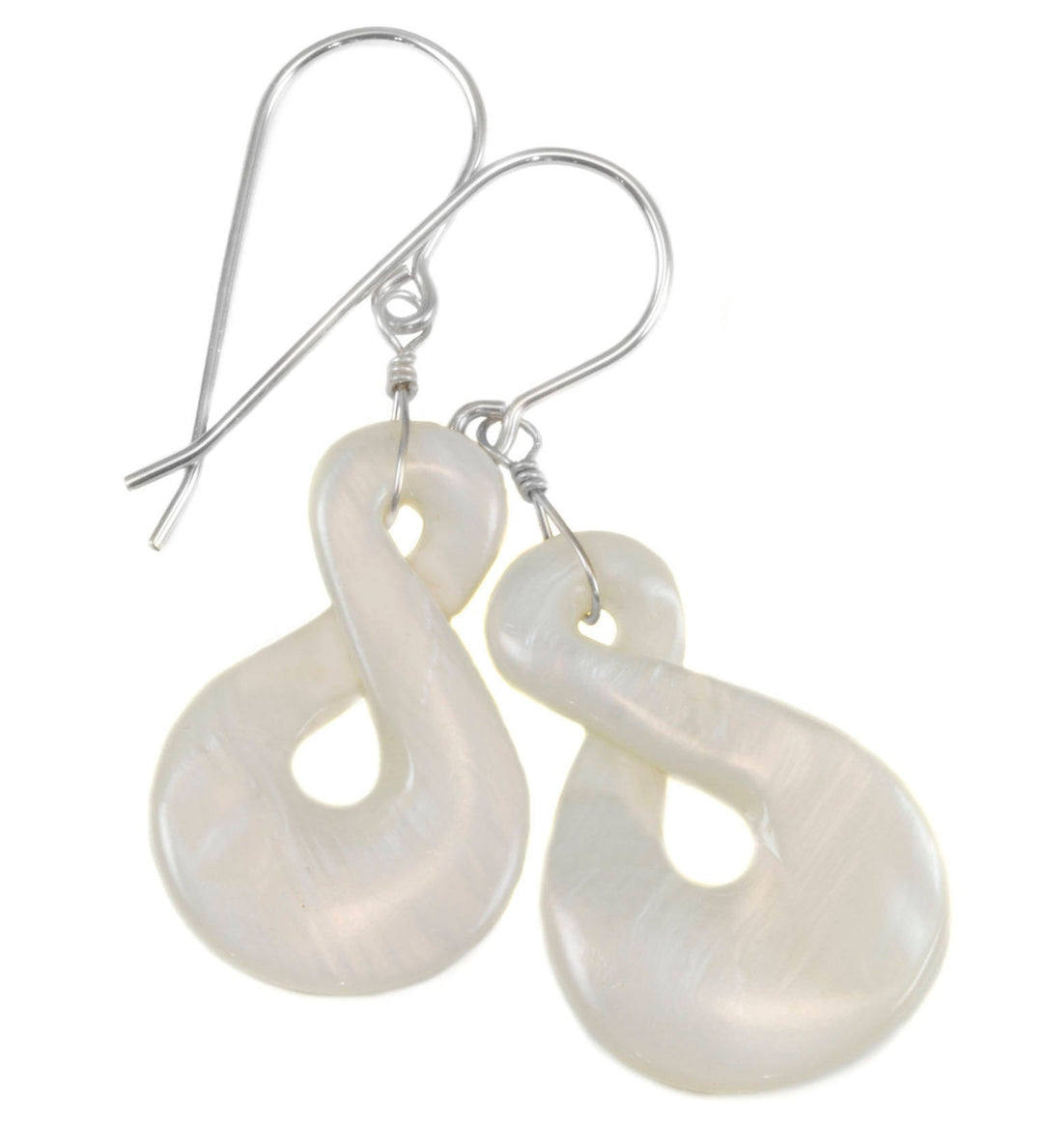 Mother of Pearl Earrings White Shell Carved Infinity Teardrop Natural 14k solid Gold or 14k Gold Filled or Sterling Silver Large  MOP Drops