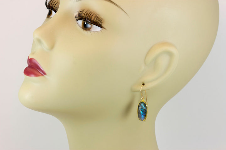 Labradorite Earrings Natural Faceted Elongated Blue Oval 1.3 Inches 14k solid gold or filled Teardrop Drops  Blue Flash High Quality Stones