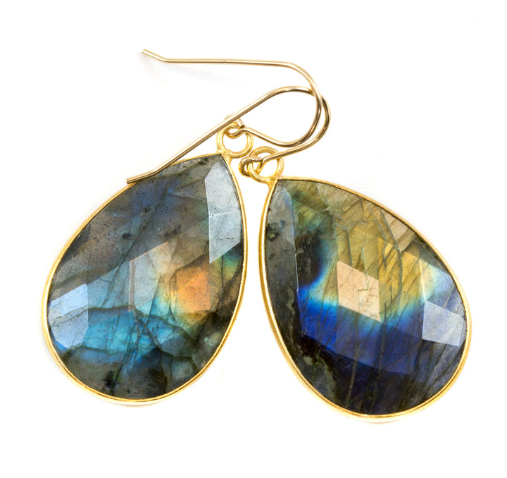 Labradorite Earrings Natural Faceted Super Large 1.8 Inches Sterling Silver or 14k solid gold or filled Teardrop Drops Blue Quality Stones