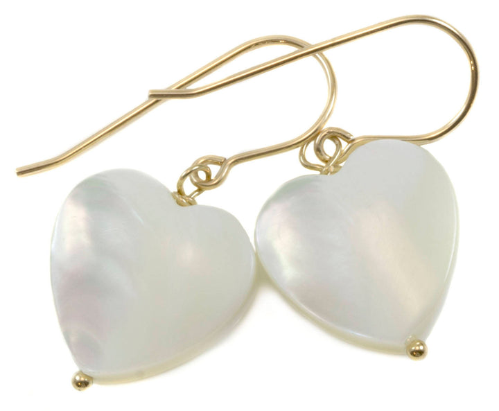 Mother of Pearl Earrings White Shell Heart Shaped Teardrop Natural 14k Solid Gold or Filled or Sterling Silver  High Luster Simple Drops MOP