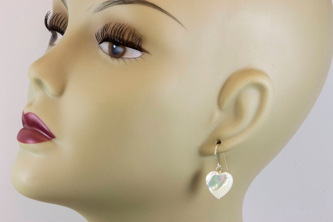 Mother of Pearl Earrings White Shell Heart Shaped Teardrop Natural 14k Solid Gold or Filled or Sterling Silver  High Luster Simple Drops MOP