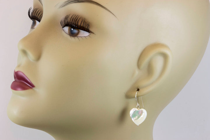 Mother of Pearl Earrings White Shell Heart Shaped Teardrop Natural 14k Solid Gold or Filled or Sterling Silver  High Luster Simple Drops MOP
