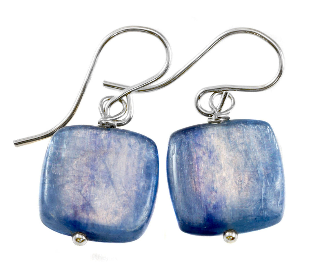 Kyanite Earrings Rich Blue High Quality Smooth Simple Natural Square Dainty Drops 14k Gold or Filled or Sterling Silver Small Everyday