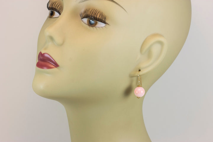 Pink Peruvian Opal Earrings Smooth Round drops 14k Solid Gold or Filled or Sterling Silver Natural Earthy soft pink dainty Spyglass Designs