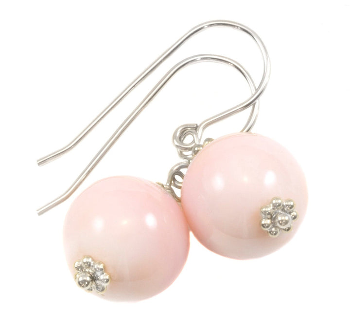 Pink Peruvian Opal Earrings Smooth Round drops 14k Solid Gold or Filled or Sterling Silver Natural Earthy soft pink dainty Spyglass Designs