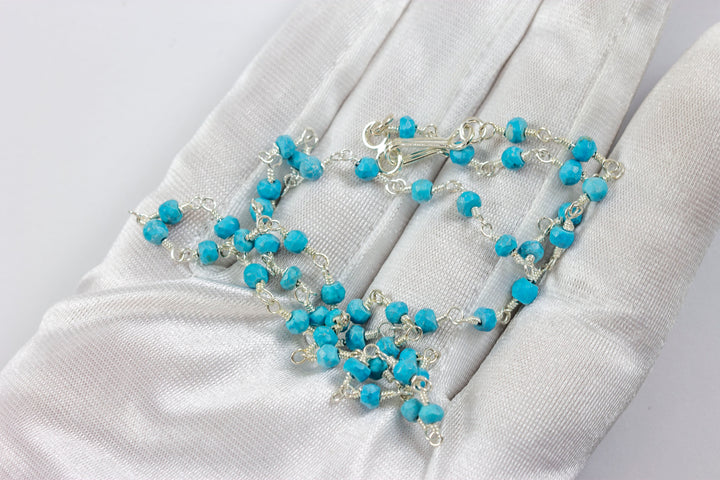 Blue Turquoise Necklace Faceted Spaced Link Beaded 14k Gold fill or Sterling Silver 18 19 Inches natural stone everyday wear Spyglass Design