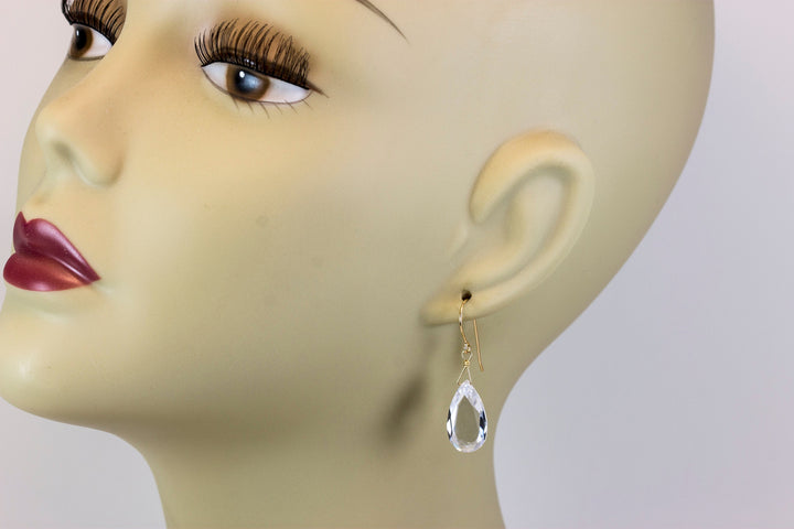 Clear Cubic Zirconia Earrings Simulated White Diamond Teardrop AAA CZ Sterling Silver or 14k Solid Gold or Filled Faceted Pear Drops 1.4 In