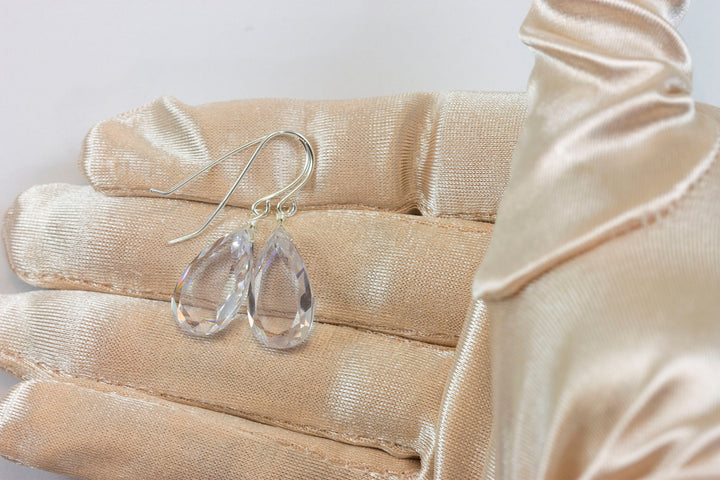 Clear Cubic Zirconia Earrings Simulated White Diamond Teardrop AAA CZ Sterling Silver or 14k Solid Gold or Filled Faceted Pear Drops 1.4 In