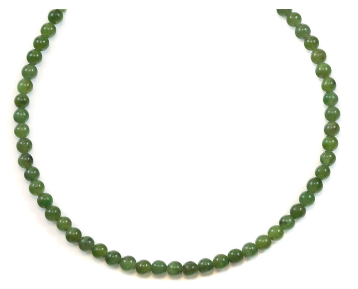 Jade Necklace Green Nephrite Sterling Silver or 14k Gold Filled Chain 18 Inches Natural Solid Strand Round Smooth Simple 4mm Classic - Spyglass Designs