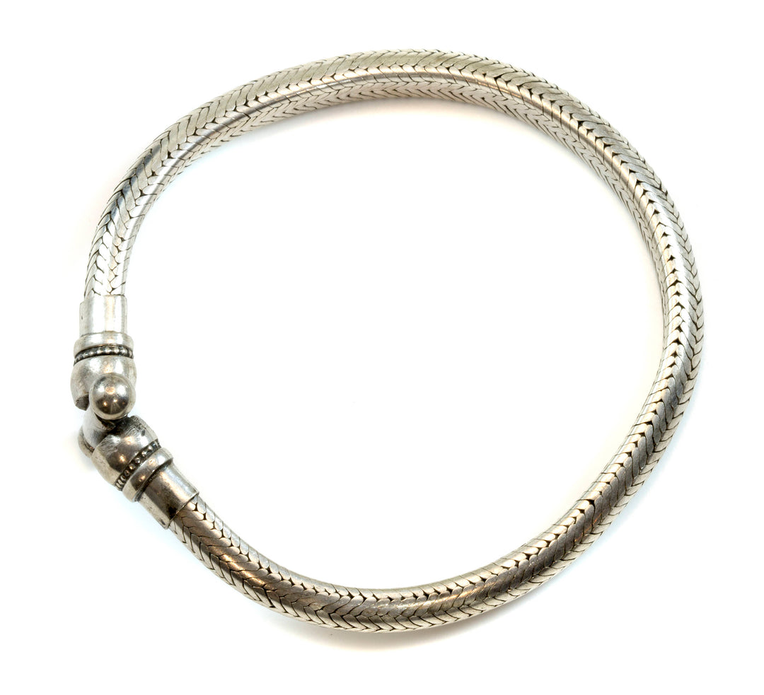 Men's Women's Silver Bracelet Tibetan Handmade Hook Clasp Large Chunky Snake Style 7 7.25 7.5 Inches special bar clasp Earthy Everyday
