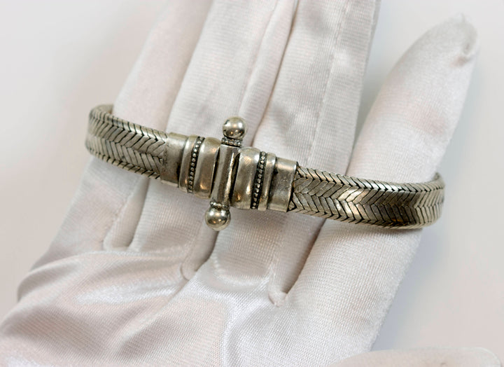 Men's Women's Silver Bracelet Tibetan Handmade Hook Clasp Large Chunky Flat Snake Style 7 7.25 7.5 Inches special bar clasp Earthy Everyday