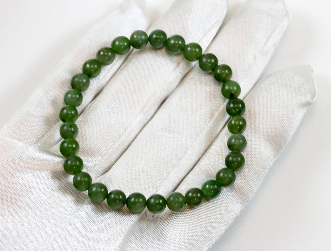 Green Nephrite Jade Bracelet Stretchy Style Smooth Round Stones 6 7 8 Inches Adjustable natural Polished  Simple Everyday