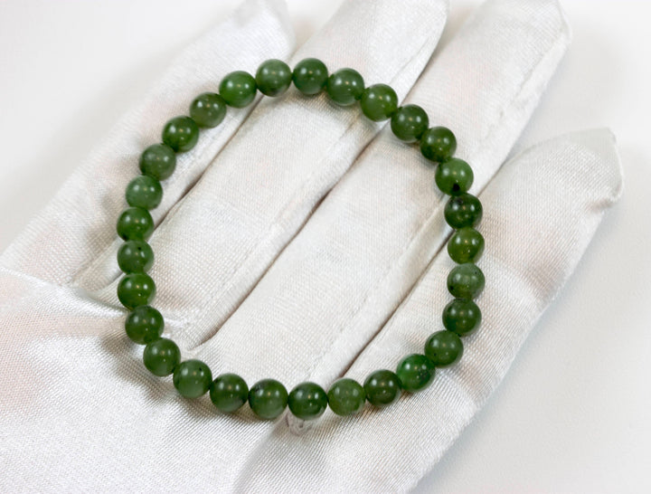 Green Nephrite Jade Bracelet Stretchy Style Smooth Round Stones 6 7 8 Inches Adjustable natural Polished  Simple Everyday