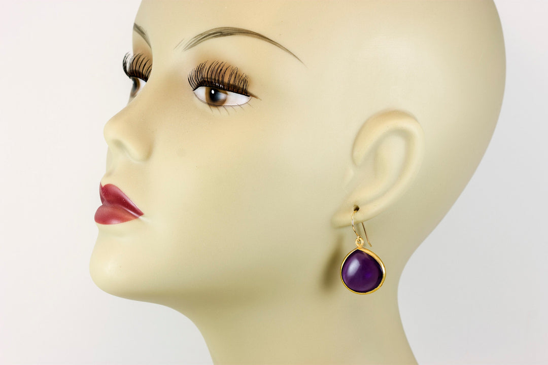 Simulated Purple Amethyst Earrings Smooth Large Heart Smooth Cut 14k Solid Gold or Filled Teardrop Deep Rich Purple Everyday Puffed Drops