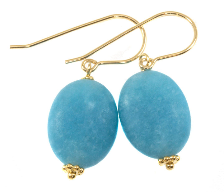 Quartzite Earrings Steel Blue Polished Matte Finish Smooth Oval Cut Beaded Accents 14k solid gold or filled or sterling silver Drop Dangle